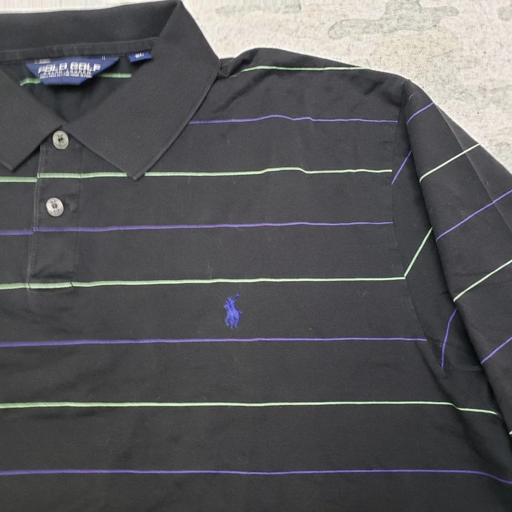 VTG Polo Golf Ralph Lauren Polo Shirt Mens XL Black Short Sleeve Striped Branded